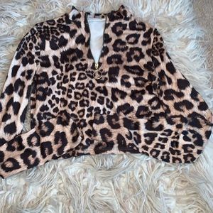 Fashion Nova cheetah half zip crop top